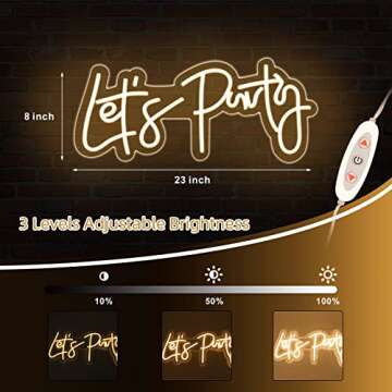 ATOLS Let's Party Large Neon Sign for Wall Decor, with Dimmer Switch,23x10Inch 12V Reusable Neon Light Sign for Bachelorette Party, Engagement Party, Birthday Party,Wedding (Power Adapter Included)