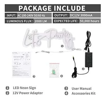 ATOLS Let's Party Large Neon Sign for Wall Decor, with Dimmer Switch,23x10Inch 12V Reusable Neon Light Sign for Bachelorette Party, Engagement Party, Birthday Party,Wedding (Power Adapter Included)