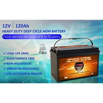 VMAX MR137-120 AGM Sealed Marine Battery 12V 120AH for Trolling Motors