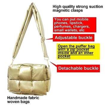 NAARIIAN Shoulder bags for women, Light-weight small puffer purses waterproof, hand-woven puffy bag crossbody handbag(Golden)