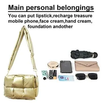 NAARIIAN Shoulder bags for women, Light-weight small puffer purses waterproof, hand-woven puffy bag crossbody handbag(Golden)