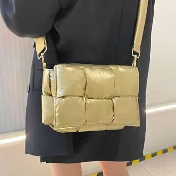 NAARIIAN Shoulder bags for women, Light-weight small puffer purses waterproof, hand-woven puffy bag crossbody handbag(Golden)