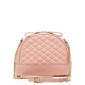 Pink Crossbody Purses and Handbags for Women Blush Cross body Bags Leather Crossover Purse Quilted Cute Designer Chain Cross over Handbag Genuine Real Lambskin Best Chic Womens Girls It Bag with Bow