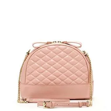 Pink Crossbody Purses and Handbags for Women Blush Cross body Bags Leather Crossover Purse Quilted Cute Designer Chain Cross over Handbag Genuine Real Lambskin Best Chic Womens Girls It Bag with Bow