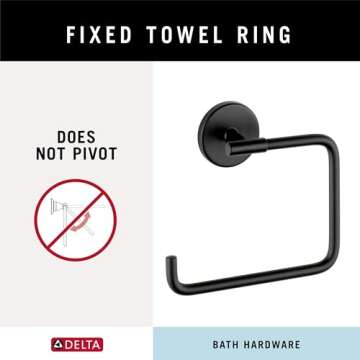 Delta Trinsic Square Matte Black Towel Ring - Durable Bath Accessory