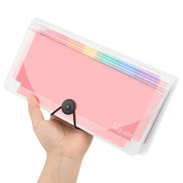 Uquelic Stand Receipt Organizer Folder for Desk - 13 Pockets Expanding Accordion Coupon Organizer, Rainbow Large Capacity Sticker Organizer, Small Envelope Organizer with Label, 10 x 5 inch…