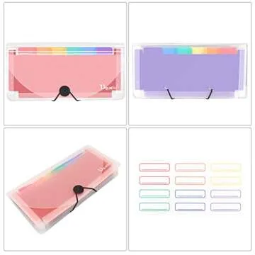 Uquelic Stand Receipt Organizer Folder for Desk - 13 Pockets Expanding Accordion Coupon Organizer, Rainbow Large Capacity Sticker Organizer, Small Envelope Organizer with Label, 10 x 5 inch…