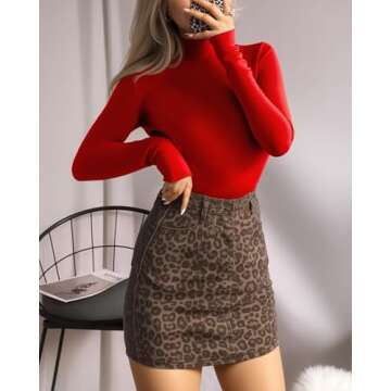 MANGOPOP Women's Mock Turtle Neck Long Sleeve Tops - Stylish Comfort Bodysuit