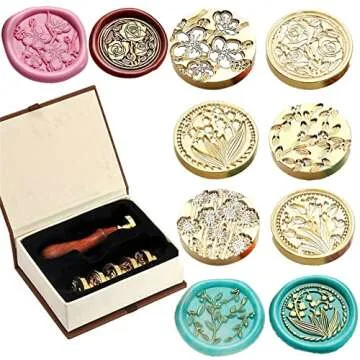 JUPPE 6pcs Flower Wax Seal Stamp Set, Cherry Blossom Rose Bell Orchid Branches Tulip Various Flowers Sealing Wax Stamp Wedding Invitation Birthday Party Sealing Stamp