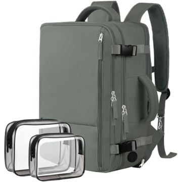 Hanples Extra Large Travel Backpack for Women - 40L Carry On & 17 Inch Laptop Bag (Olive Green)