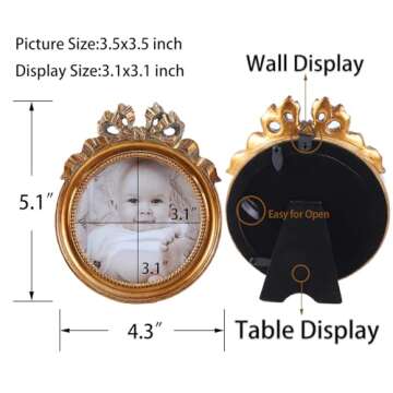 Kangce Antique Picture Frames 3.5x3.5 Round Picture Frames Vintage Picture Frames Small Picture Frames Embossed and Beaded Victorian Picture Frame Decorative Picture Frames in Bronze, Brass