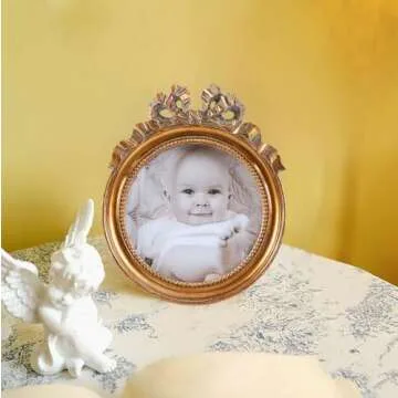 Kangce Antique Picture Frames 3.5x3.5 Round Picture Frames Vintage Picture Frames Small Picture Frames Embossed and Beaded Victorian Picture Frame Decorative Picture Frames in Bronze, Brass