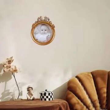 Kangce Antique Picture Frames 3.5x3.5 Round Picture Frames Vintage Picture Frames Small Picture Frames Embossed and Beaded Victorian Picture Frame Decorative Picture Frames in Bronze, Brass