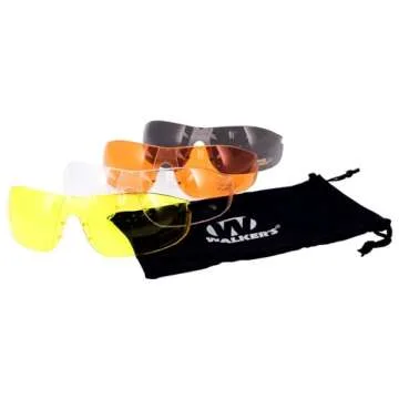 Walker's Sport Glasses with 4 Interchangeable Lens, Impact-Resistant Durable Hunting Shooting Eye Safety Combo Kit - Includes Storage Pouch, Sleeve & Weatherproof Case