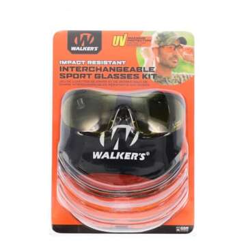 Walker's Sport Glasses with 4 Interchangeable Lens, Impact-Resistant Durable Hunting Shooting Eye Safety Combo Kit - Includes Storage Pouch, Sleeve & Weatherproof Case