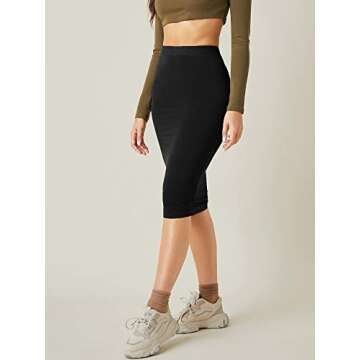 Floerns Women's Basic Solid Stretch High Waist Bodycon Midi Pencil Skirt Black S