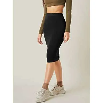 Floerns Women's Basic Solid Stretch High Waist Bodycon Midi Pencil Skirt Black S