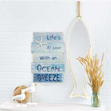 Starfish Beach Sign for Home Decor,Vintage Beach Theme Bathroom Wall Decor Wall Art Plaque with Quot...