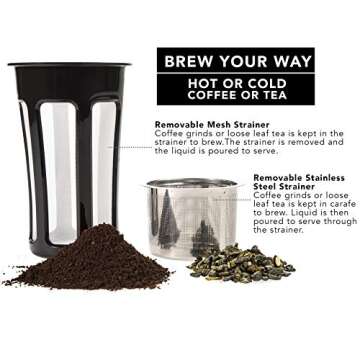 Hastings Collective Thermal Coffee Carafe 50 Oz - Large Stainless Steel Insulated Carafe - 1.5 Liter Double Walled Vacuum Thermos Coffee and Beverage Dispenser with Tea Infuser and Strainer (Black)