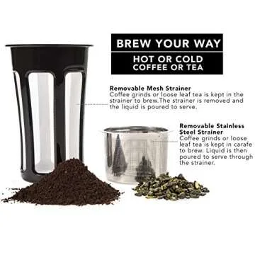 Hastings Collective Thermal Coffee Carafe 50 Oz - Large Stainless Steel Insulated Carafe - 1.5 Liter Double Walled Vacuum Thermos Coffee and Beverage Dispenser with Tea Infuser and Strainer (Black)