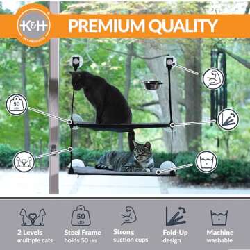 K&H Pet Products EZ Mount Double Stack Cat Window Perch for Large Cats, Strong Hammock Bed with Suct...