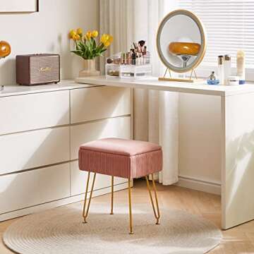 Stylish YMYNY Velvet Vanity Stool with Storage Solution