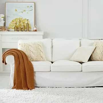 Organic Cotton Chunky Cable Knit Throw Blanket Burnt Orange