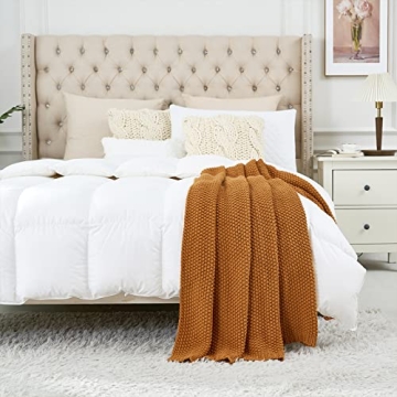 Organic Cotton Chunky Cable Knit Throw Blanket Burnt Orange