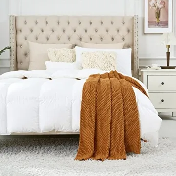 Organic Cotton Chunky Cable Knit Throw Blanket Burnt Orange