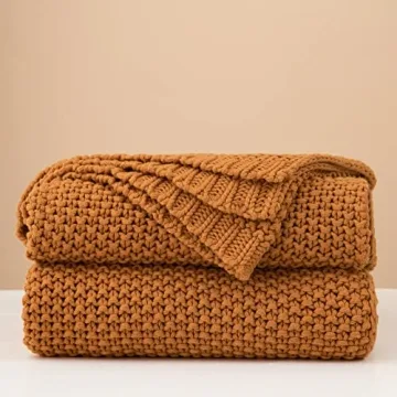 Organic Cotton Chunky Cable Knit Throw Blanket Burnt Orange