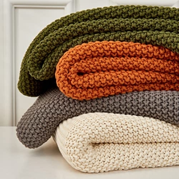 Organic Cotton Chunky Cable Knit Throw Blanket Burnt Orange