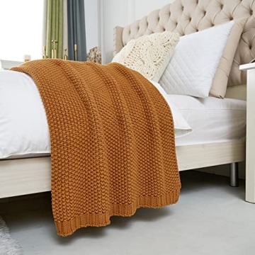 Organic Cotton Chunky Cable Knit Throw Blanket Burnt Orange