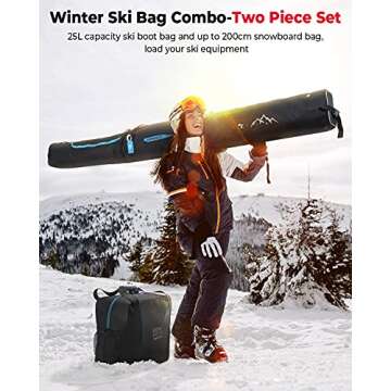 KEMIMOTO Ski Bag and Boot Bag Combo – Padded for Skiing & Snowboarding Adventures