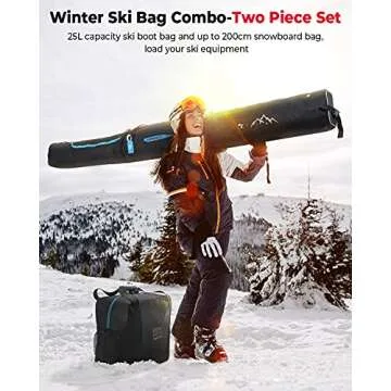 KEMIMOTO Ski Bag and Boot Bag Combo – Padded for Skiing & Snowboarding Adventures