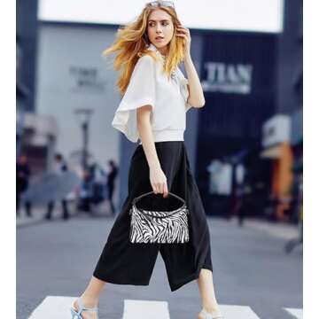 Sweetovo Small Tote Handbag for Women Designer Vegan Leather Zebra Print Top Handle Satchel Crossbod...