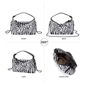 Sweetovo Small Tote Handbag for Women Designer Vegan Leather Zebra Print Top Handle Satchel Crossbody Purse With Metal Chain Strap