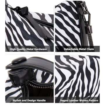 Sweetovo Small Tote Handbag for Women Designer Vegan Leather Zebra Print Top Handle Satchel Crossbody Purse With Metal Chain Strap
