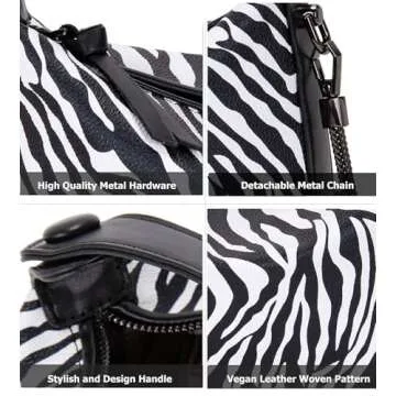 Sweetovo Small Tote Handbag for Women Designer Vegan Leather Zebra Print Top Handle Satchel Crossbody Purse With Metal Chain Strap