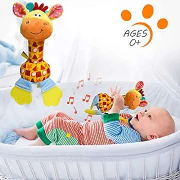 HUADADA Baby Soft Rattles Shaker, Infant Developmental Hand Grip Baby Toys, Baby Sensory Learning Toys with Teether, Sounds for Baby and Stuff from 3-6-9-12 Months Old