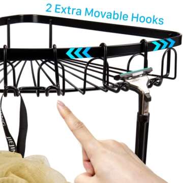 Carwiner Adhesive Corner Shower Caddy 2-Pack, Wall Mounted Bathroom Shelf, 304 Stainless Steel Shower Shelf with Hooks, Hanging Storage Organizer Strong and Sturdy No Drilling (Black)
