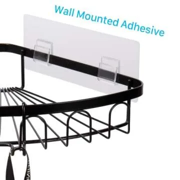 Carwiner Adhesive Corner Shower Caddy 2-Pack, Wall Mounted Bathroom Shelf, 304 Stainless Steel Shower Shelf with Hooks, Hanging Storage Organizer Strong and Sturdy No Drilling (Black)