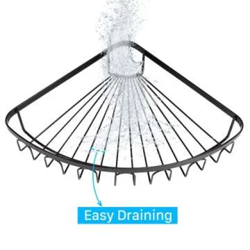 Carwiner Adhesive Corner Shower Caddy 2-Pack, Wall Mounted Bathroom Shelf, 304 Stainless Steel Shower Shelf with Hooks, Hanging Storage Organizer Strong and Sturdy No Drilling (Black)