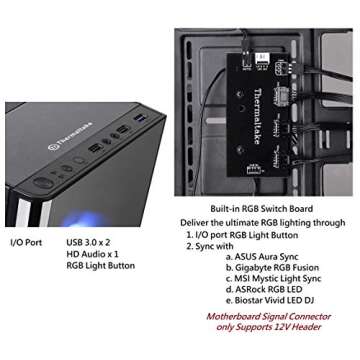 Thermaltake V200 Tempered Glass RGB Edition 12V MB Sync Capable ATX Mid-Tower Chassis with 3 120mm 12V RGB Fan + 1 Black 120mm Rear Fan Pre-Installed CA-1K8-00M1WN-01