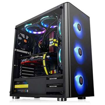 Thermaltake V200 Tempered Glass RGB Edition 12V MB Sync Capable ATX Mid-Tower Chassis with 3 120mm 12V RGB Fan + 1 Black 120mm Rear Fan Pre-Installed CA-1K8-00M1WN-01