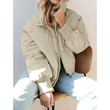 ZESICA Women's Cropped Puffer Down Jacket in Apricot