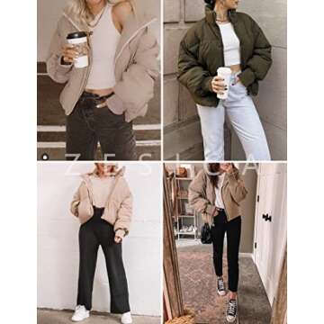 ZESICA Women's Cropped Puffer Down Jacket in Apricot