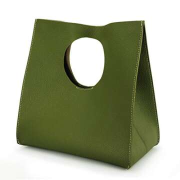 HOXIS Vintage Minimalist Olive PU Leather Handbag Clutch Small Tote