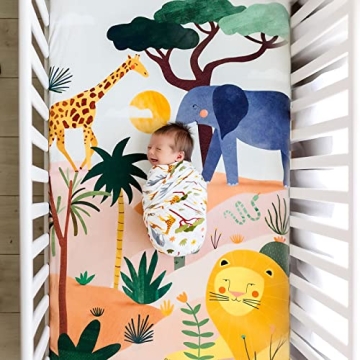 Rookie Humans Cotton Fitted Crib Sheet Savanna Safari