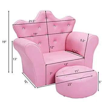 Costzon Kids Sofa, Children Upholstered Sofa with Ottoman, Princess Sofa with Diamond Decoration, Smooth PVC Leather Toddler Chair, Kids Couch for Boys and Girls, Gift for Toddlers (Pink)