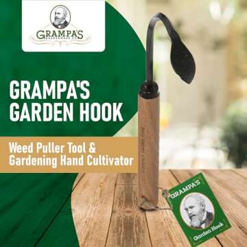 Grampa's Garden Hook - Weed Puller Tool & Gardening Hand Cultivator - Lightweight & Durable Gardenin...
